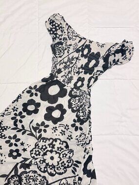 Free People Black & White Floral Backless Criss-Cross Dress Sz S